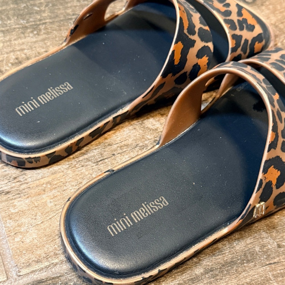 Mini Melissa Kids Leopard Print Double Strap Vegan Slide Sandals, Gold Black, 2 - Picture 5 of 9